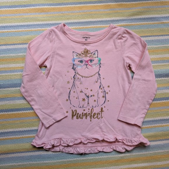 🛍️ BUNDLE ONLY | Carter's pink cat Purrfect top 4T - Picture 1 of 8